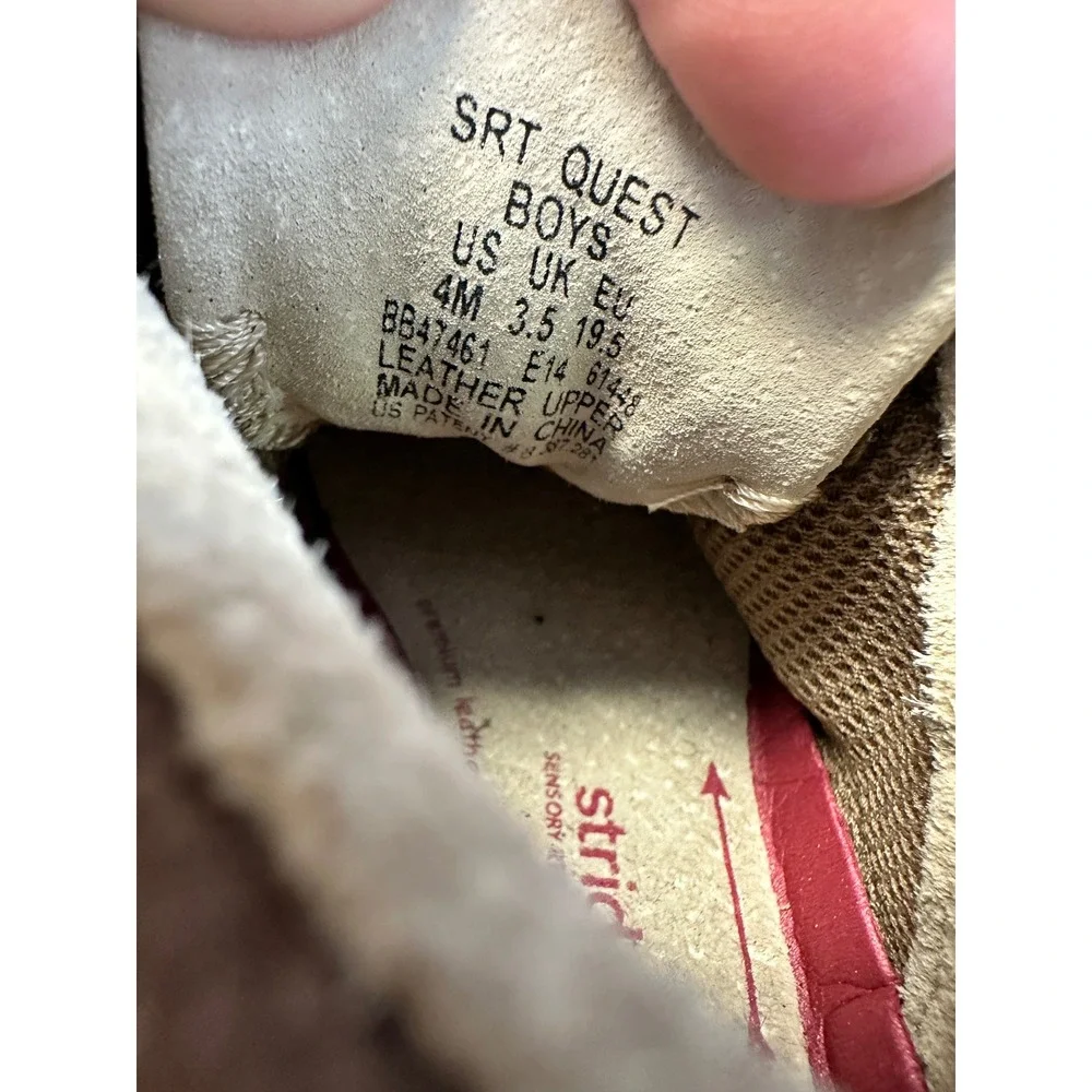 Stride Rite SRT Quest Leather Boots Size 4M Boys Brown Red Lace Up Hook‎ Loop